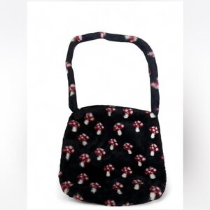 Black mushroom print fuzzy bag #fairycore #whimsygoth